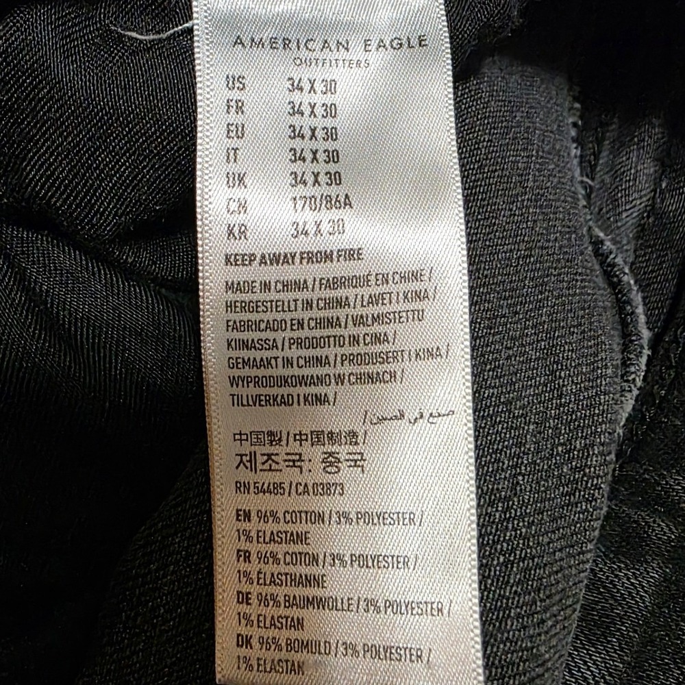 American Eagle Airflex+ Mens Washed Black Denim‎ Jeans 34x29 Stretch 5-Pocket - Picture 5 of 14